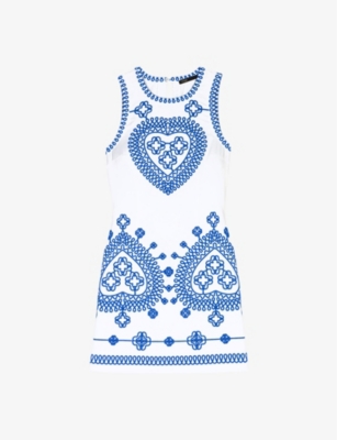 MAJE: Embroidered sleeveless stretch-cotton mini dress