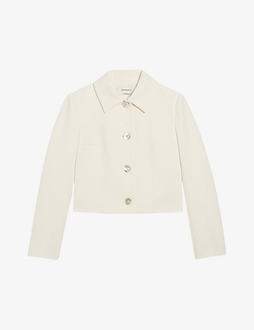 CLAUDIE PIERLOT: Faux pearl-button boxy-cut tweed jacket