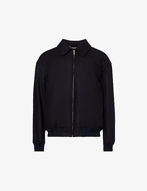 DOLCE & GABBANA: Brushed-texture brand-patch regular-fit wool-blend jacket