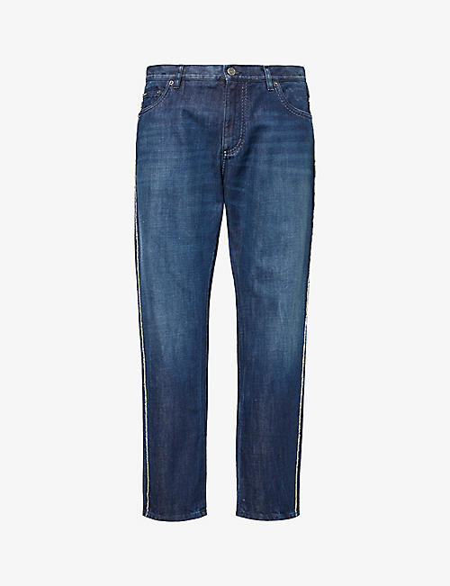 DOLCE & GABBANA: Logo-plaque slim-leg mid-rise jeans