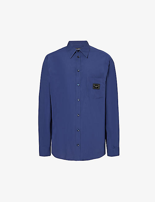DOLCE & GABBANA: Brand-plaque curved-hem regular-fit cotton shirt