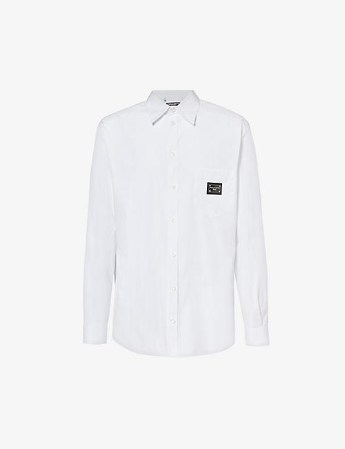 DOLCE & GABBANA: Brand-plaque curved-hem regular-fit cotton shirt
