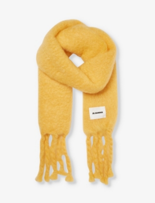 JIL SANDER: Logo-patch fringed-edge wool-blend scarf