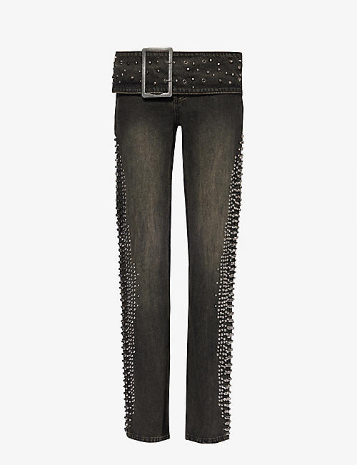 JADED LONDON: Studded low-rise bootcut-leg jeans