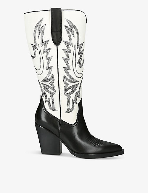 DOLCE VITA: Blanch colour-blocked leather heeled Western boots