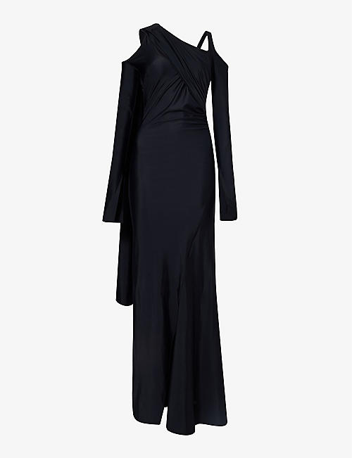 SRVC: Siren draped-panel stretch recycled-polyester maxi dress