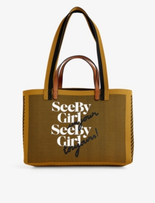 SEE BY CHLOE: Logo-pattern woven tote bag