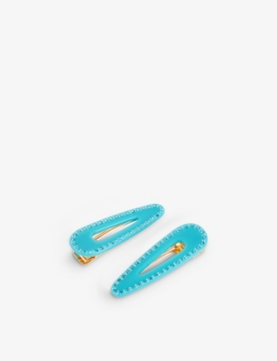 KATYA: Crystal Teardrop cellulose acetate hair clips pack of two