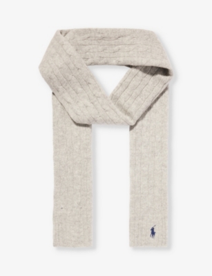POLO RALPH LAUREN: Embroidered-logo wool and cashmere-blend  scarf