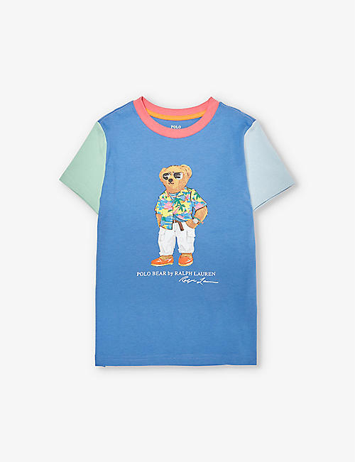POLO RALPH LAUREN: Boy's Polo Bear colour-block cotton-jersey T-shirt