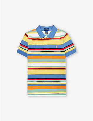 POLO RALPH LAUREN: Boys' logo-embroidered stripe-print cotton-piqué polo shirt
