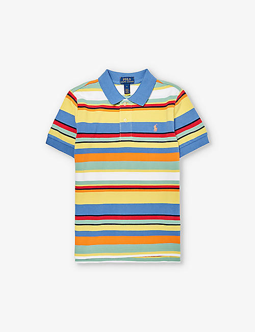 POLO RALPH LAUREN: Boys' logo-embroidered stripe-print cotton-piqué polo shirt