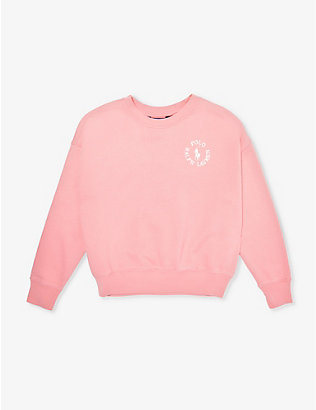 POLO RALPH LAUREN: Girls' logo text-print cotton-jersey sweatshirt
