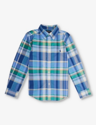 POLO RALPH LAUREN: Boys' check-print long-sleeve cotton-poplin shirt