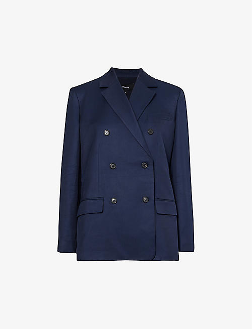 THEORY: Double-breasted shoulder-pad woven blazer