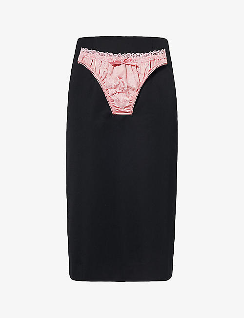 VAQUERA: Panty brief-embellished mid-rise wool-blend midi skirt