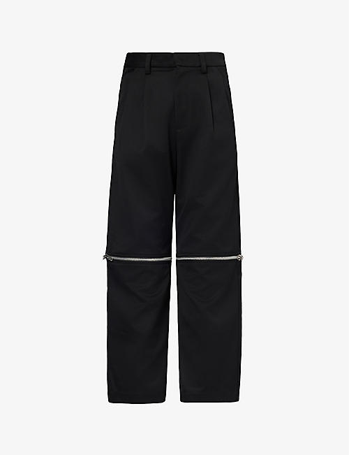VAQUERA: Zip-embellished pleated wide-leg high-rise wool-blend trousers