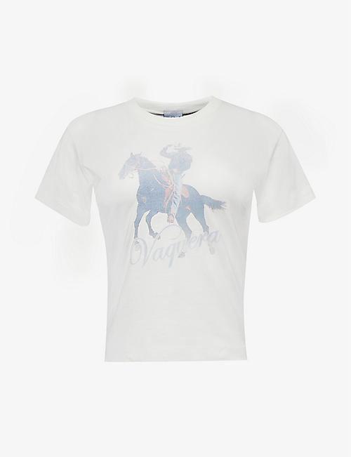 VAQUERA: Cowboy-print short-sleeved cotton T-shirt