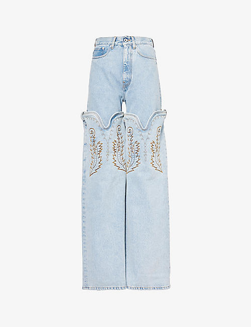 Y/PROJECT: Evergreen Cowboy embroidered mid-rise wide-leg organic-denim jeans
