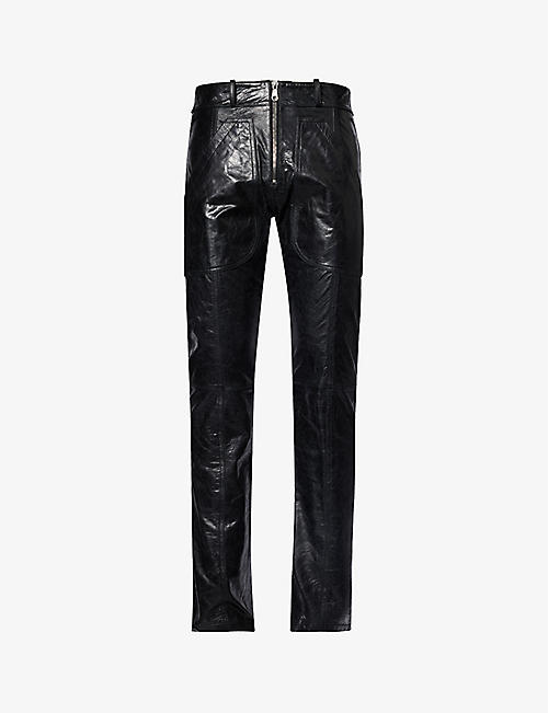 COLE BUXTON: Stacked straight-leg leather carpenter trousers