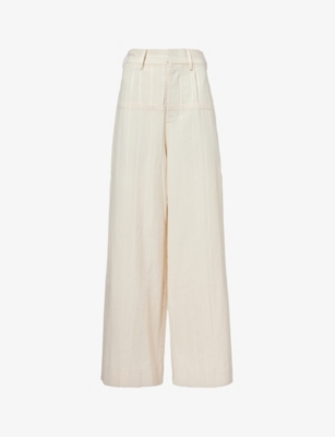 UMA WANG: Puri stripe-pattern wide-leg cotton-blend trousers