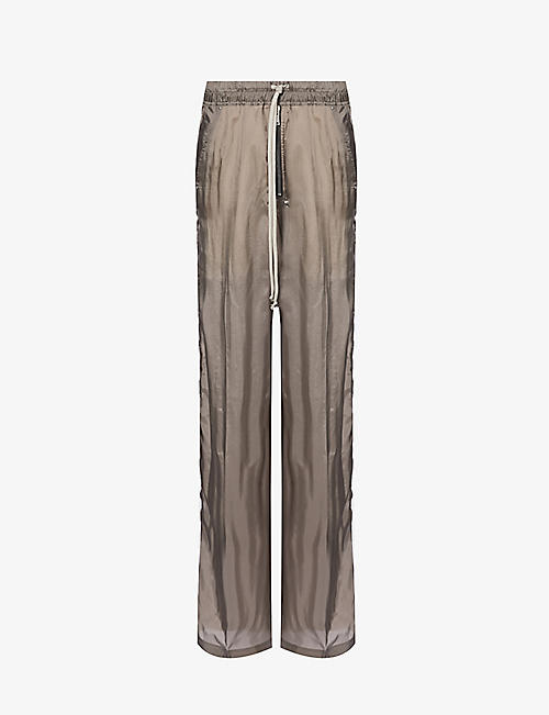 RICK OWENS: Semi-sheer wide-leg high-rise satin trousers