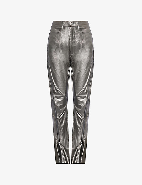 RICK OWENS: Zip-embellished coated stretch-denim jeans
