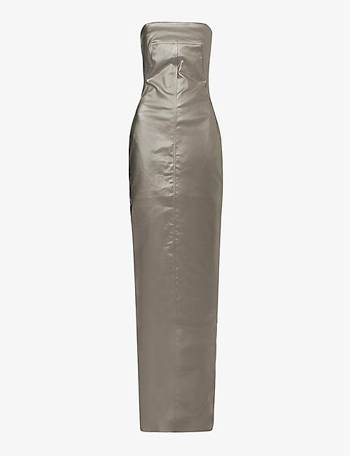 RICK OWENS: Metallic straight-neck coated-cotton maxi dress