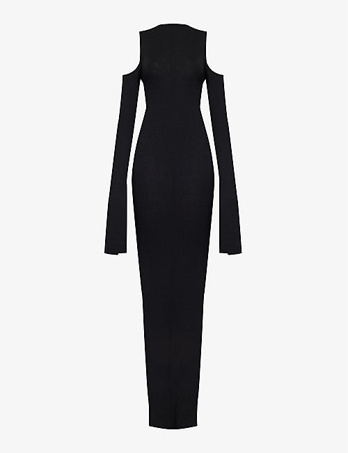 RICK OWENS: Slim-fit cut-out wool knitted maxi dress
