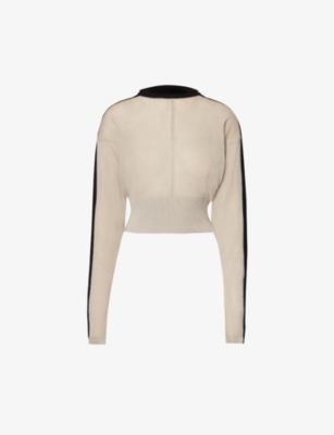 RICK OWENS: Contrast-panel ribbed-hem cotton knitted top