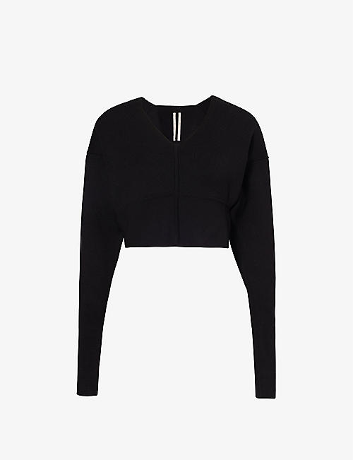 RICK OWENS: V-neck cropped cotton knitted jumper