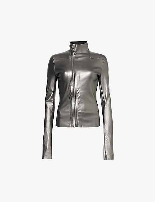 RICK OWENS: Funnel-neck metallic leather-blend jacket