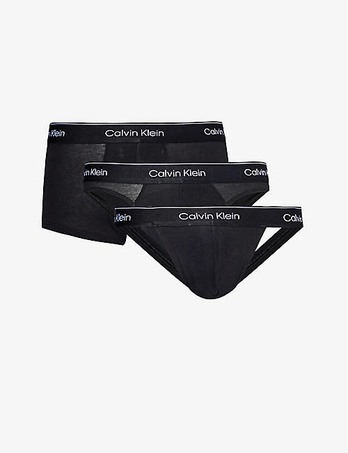 CALVIN KLEIN: Logo-waistband pack of three stretch-cotton underwear