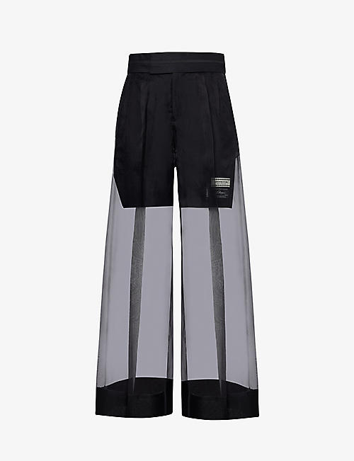 UNDERCOVER: Logo-patch wide-leg relaxed-fit silk trousers
