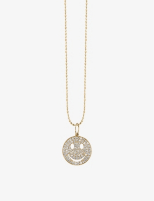 SYDNEY EVAN: Happy Face medium 14ct yellow-gold and 0.35ct brilliant-cut diamond pendant necklace