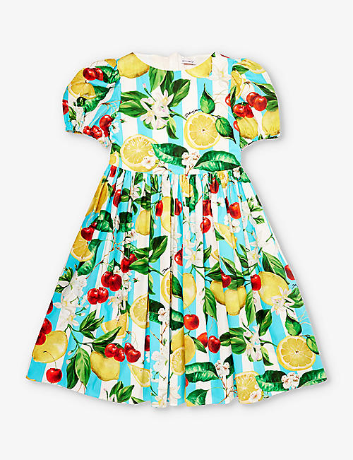 DOLCE & GABBANA: Floral-print short-sleeve cotton dress 8-12 years
