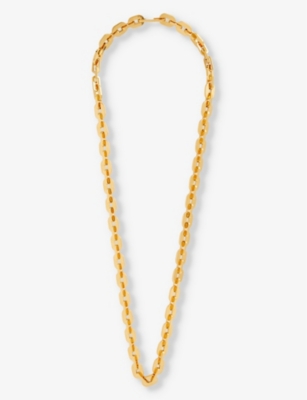 JIL SANDER: Engraved-branding gold-tone brass necklace