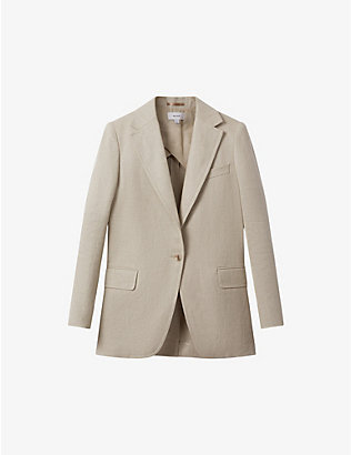 REISS: Cassie relaxed-fit single-breasted linen blazer