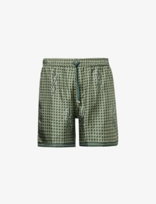 AMIRI: Houndstooth branded-pattern silk shorts