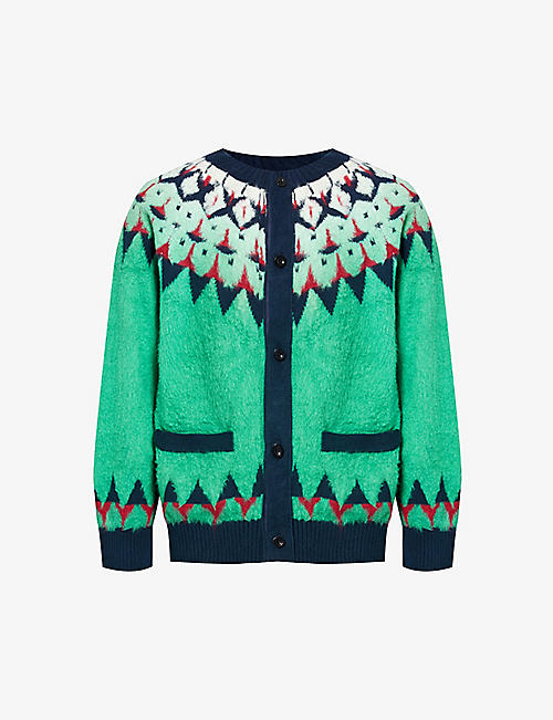 SACAI: Jacquard-knit relaxed-fit cotton-blend cardigan