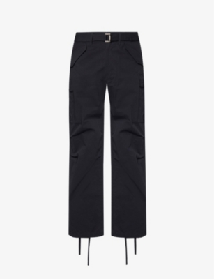 SACAI: Integrated-belt drawstring-hem cotton-blend trousers