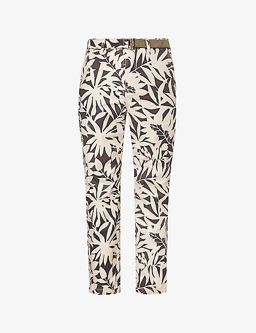 SACAI: Leaf-print straight-leg cotton trousers