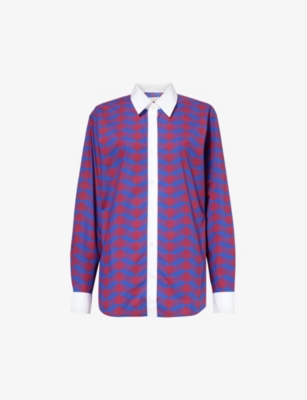 DRIES VAN NOTEN: Abstract-pattern contrast-trim cotton-poplin shirt