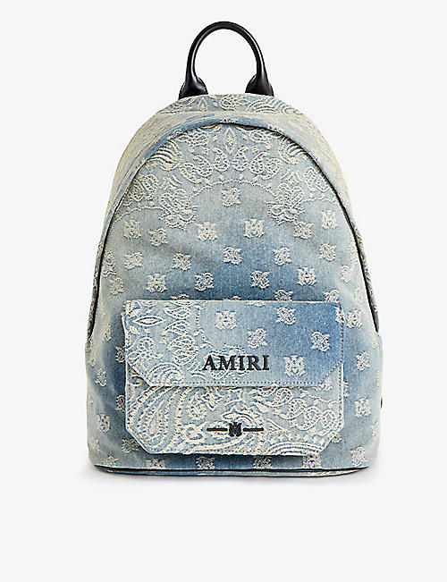 AMIRI: Branded bandana-print denim backpack