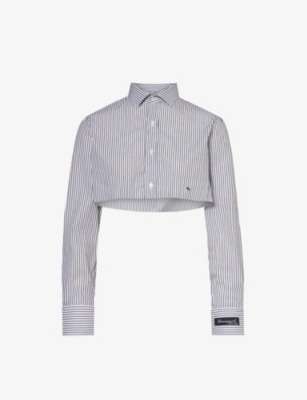 HOMMEGIRLS: Cropped logo-embroidered cotton-poplin shirt