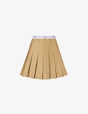 HOMMEGIRLS: Branded waistband mid-rise cotton-twill mini skirt