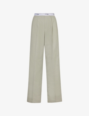 HOMMEGIRLS: Branded-waistband wide-leg high-rise cotton trousers