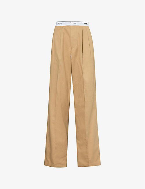 HOMMEGIRLS: Branded-waistband wide-leg high-rise cotton trousers