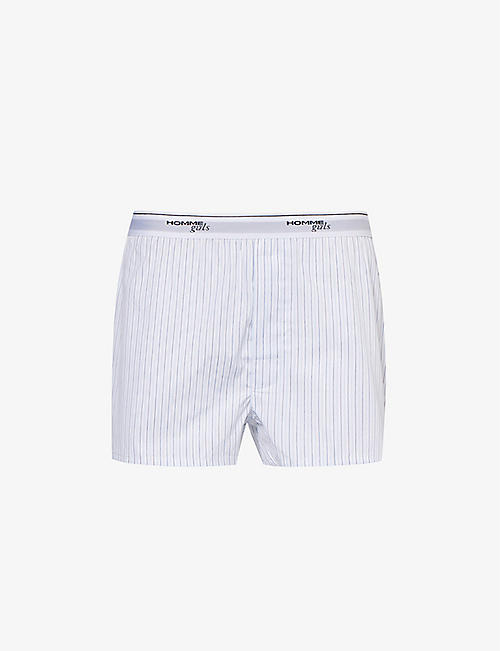 HOMMEGIRLS: Striped branded-waistband cotton-poplin shorts