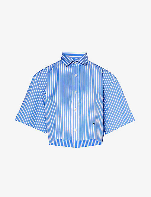 HOMMEGIRLS: Striped cropped cotton-poplin shirt
